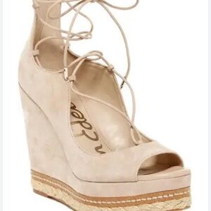 Sam Edelman Beige Lace-Up Espadrille Wedge